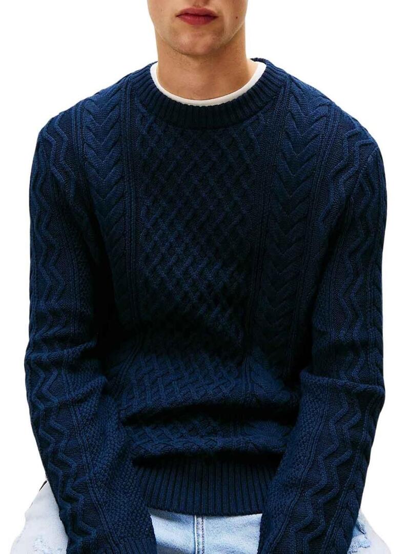 Maglione Tommy Jeans Cable blu navy per uomo.