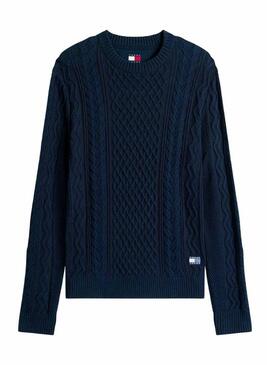 Maglione Tommy Jeans Cable blu navy per uomo.