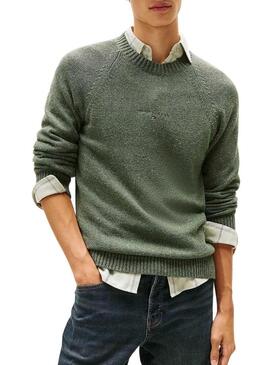 Maglia Tommy Jeans Slim Linear Logo verde per uomo