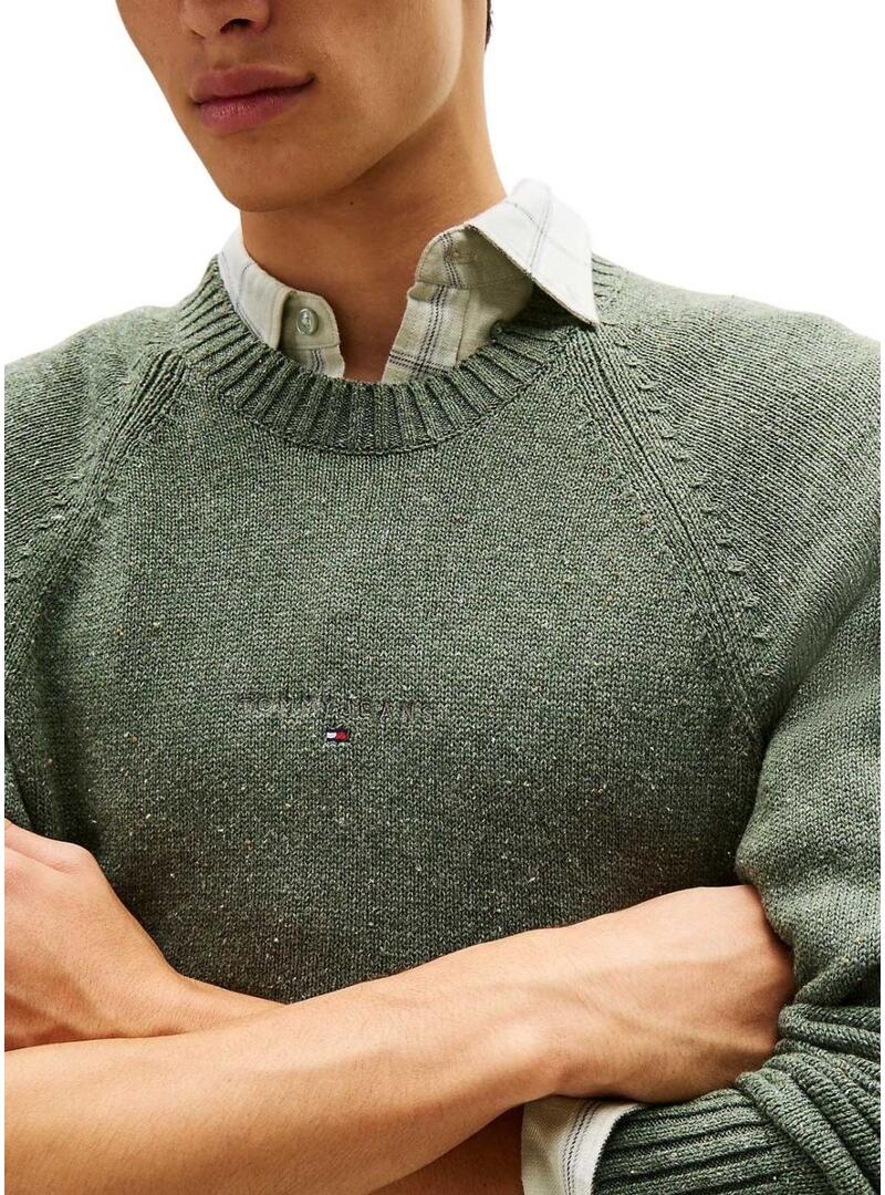 Maglia Tommy Jeans Slim Linear Logo verde per uomo