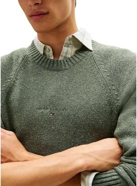 Maglia Tommy Jeans Slim Linear Logo verde per uomo