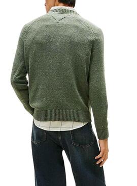 Maglia Tommy Jeans Slim Linear Logo verde per uomo