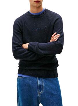 Maglia Tommy Jeans Slim Linear Logo blu scuro per uomo.