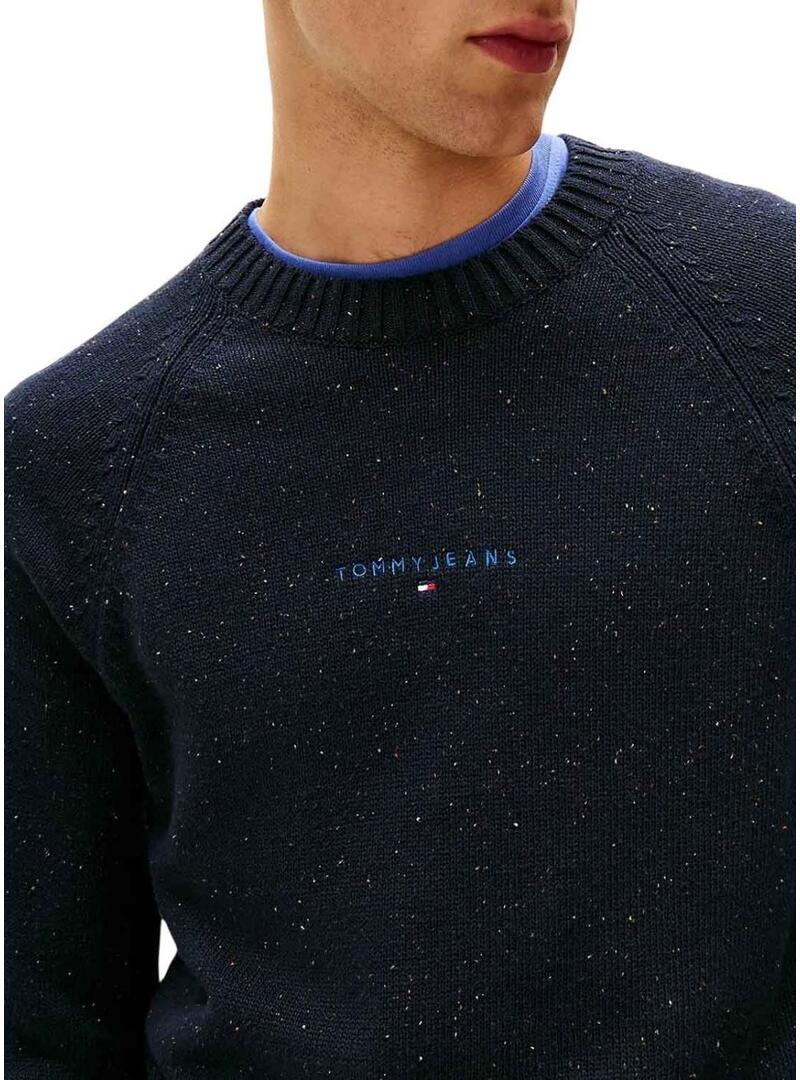 Maglia Tommy Jeans Slim Linear Logo blu scuro per uomo.