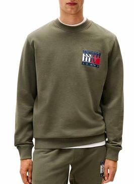 Felpa Tommy Jeans Crew Flag verde per uomo