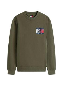 Felpa Tommy Jeans Crew Flag verde per uomo