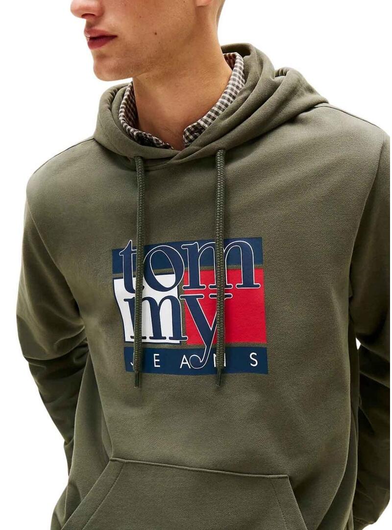 Felpa Tommy Jeans Flag verde per uomo