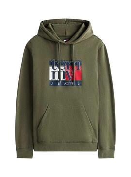 Felpa Tommy Jeans Flag verde per uomo