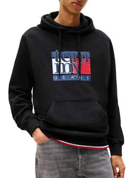 Felpa Tommy Jeans Flag nera per uomo.