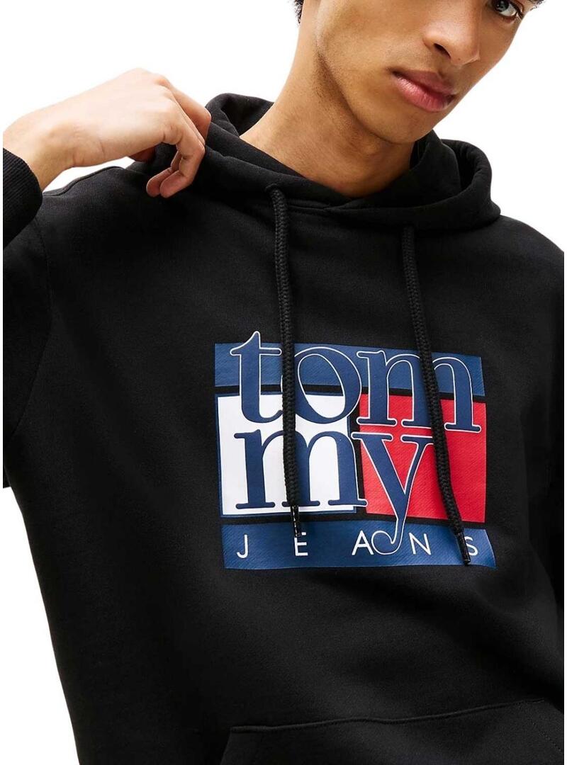 Felpa Tommy Jeans Flag nera per uomo.