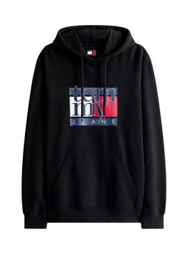 Felpa Tommy Jeans Flag nera per uomo.