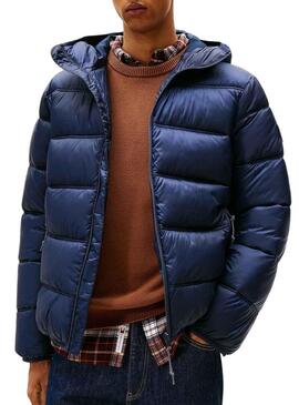 Giacca Tommy Jeans con cappuccio e logo blu per uomo.