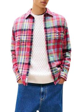 Camicia sovrapposta Tommy Jeans Utility Flannel rosa per uomo