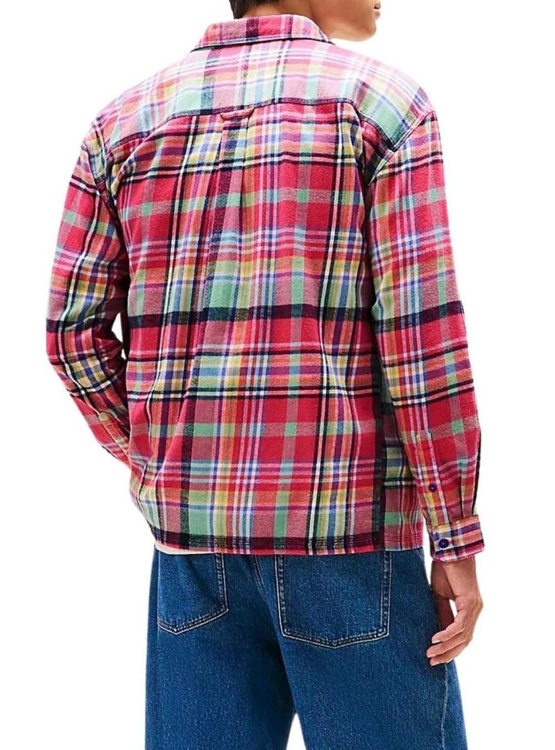 Camicia sovrapposta Tommy Jeans Utility Flannel rosa per uomo