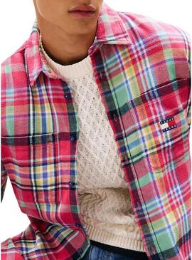 Camicia sovrapposta Tommy Jeans Utility Flannel rosa per uomo