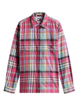 Camicia sovrapposta Tommy Jeans Utility Flannel rosa per uomo