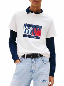 Maglietta Tommy Jeans Flag bianca per uomo