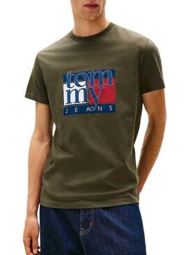 Maglietta Tommy Jeans Flag verde per uomo