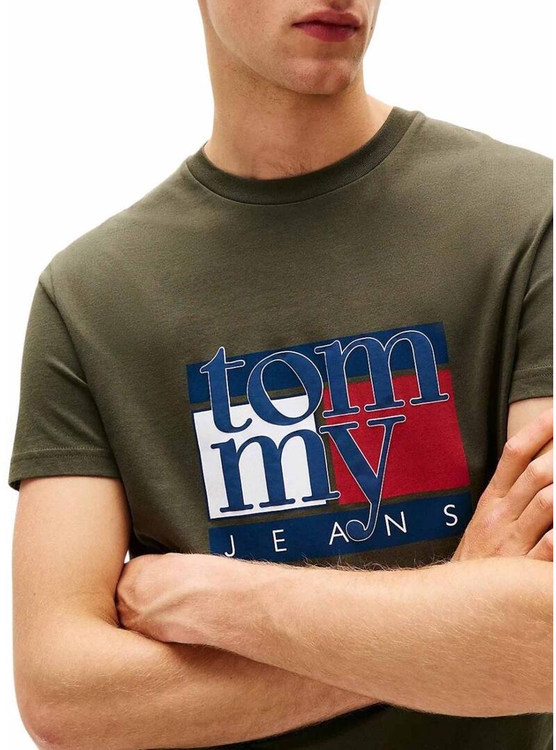 Maglietta Tommy Jeans Flag verde per uomo