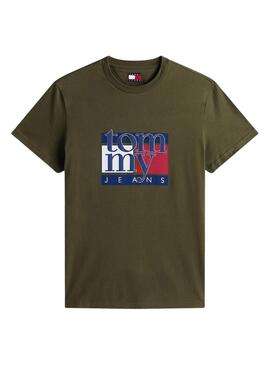 Maglietta Tommy Jeans Flag verde per uomo