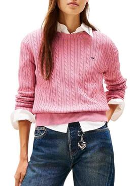 Maglione rosa Tommy Jeans Cable per donna