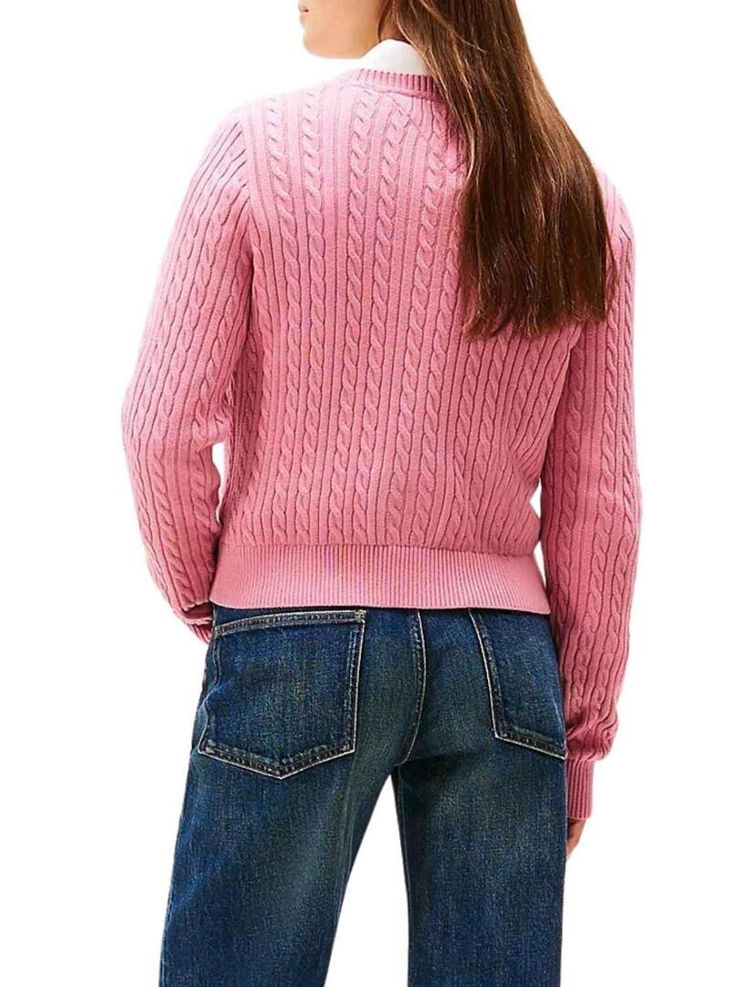 Maglione rosa Tommy Jeans Cable per donna