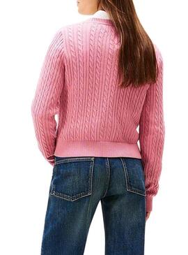 Maglione rosa Tommy Jeans Cable per donna