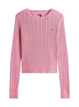 Maglione rosa Tommy Jeans Cable per donna
