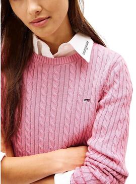 Maglione rosa Tommy Jeans Cable per donna