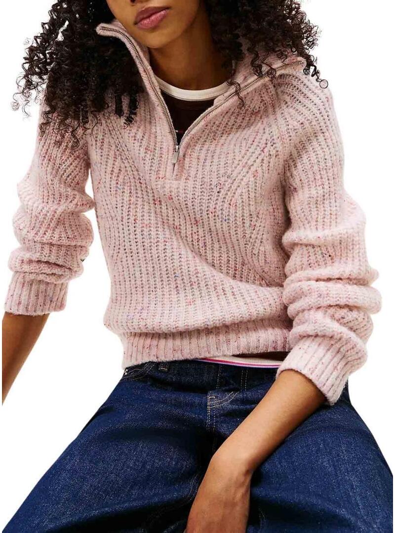 Maglia Tommy Jeans Zip rosa per donna