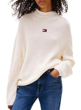Maglia Tommy Jeans Mockneck bianca per donna