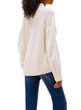 Maglia Tommy Jeans Mockneck bianca per donna