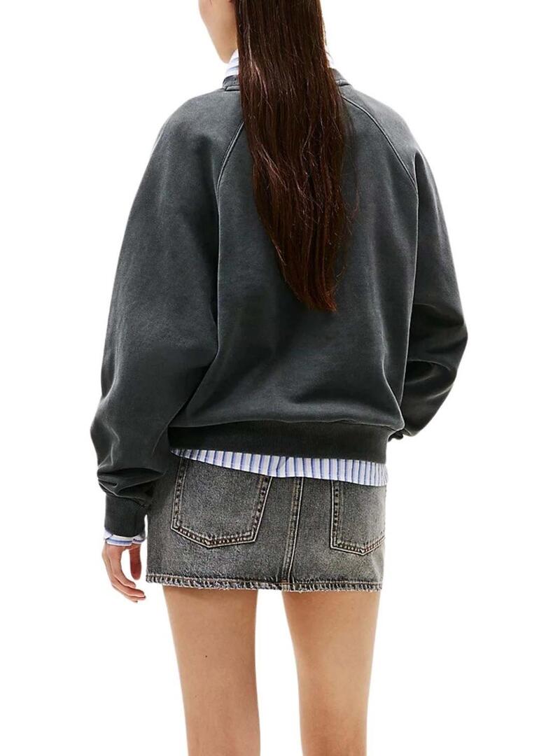 Felpa Tommy Jeans Boxy Leopard grigia per donna
