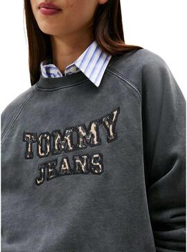 Felpa Tommy Jeans Boxy Leopard grigia per donna