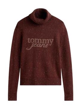 Maglione Tommy Jeans collo alto marrone per donna