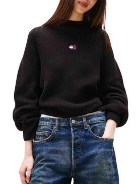 Maglia Tommy Jeans Mockneck nera per donna