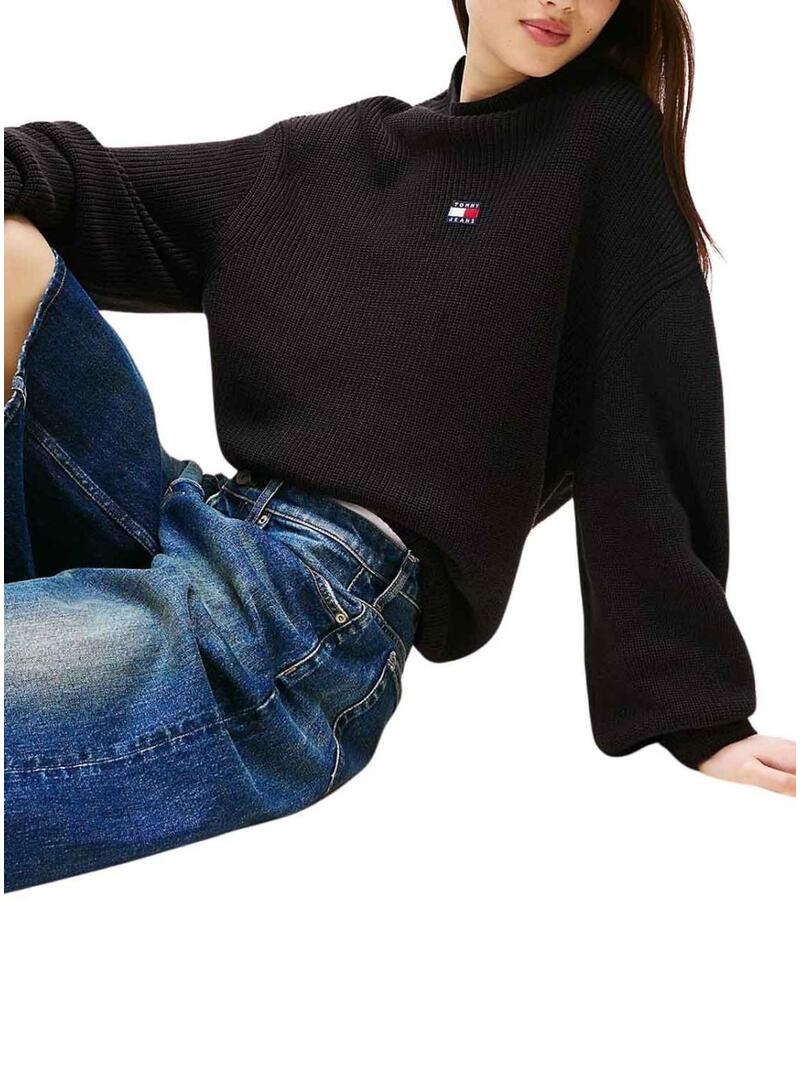 Maglia Tommy Jeans Mockneck nera per donna