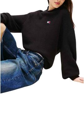 Maglia Tommy Jeans Mockneck nera per donna