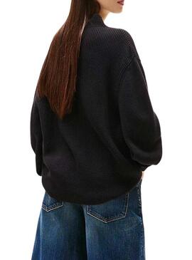 Maglia Tommy Jeans Mockneck nera per donna