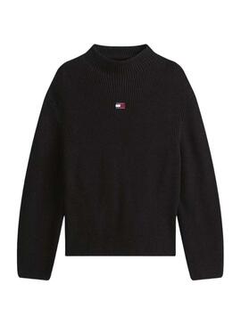 Maglia Tommy Jeans Mockneck nera per donna