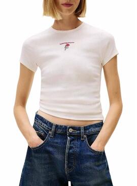 Maglietta Tommy Jeans Rose bianca per donna