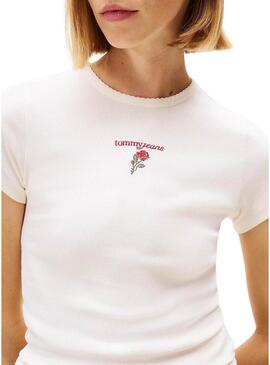 Maglietta Tommy Jeans Rose bianca per donna