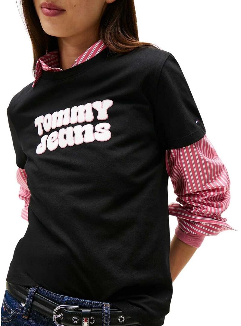Maglietta Tommy Jeans Essential Logo nera per donna