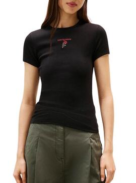 Maglietta Tommy Jeans Rose nera per donna