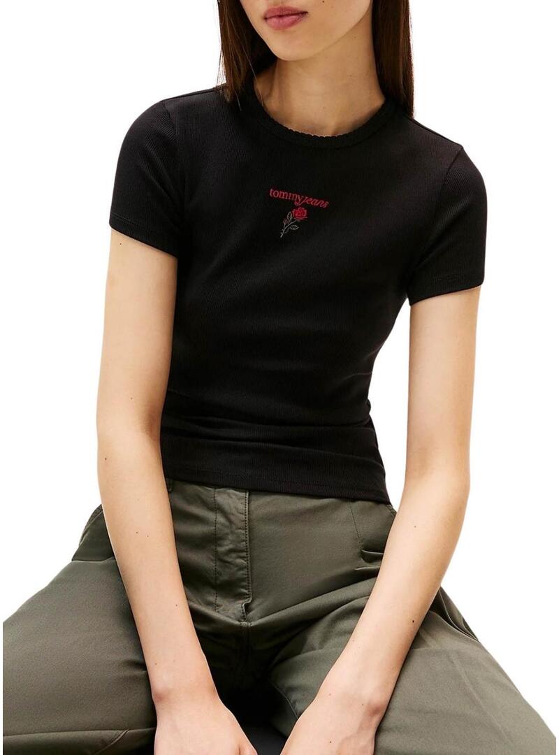 Maglietta Tommy Jeans Rose nera per donna