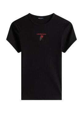 Maglietta Tommy Jeans Rose nera per donna