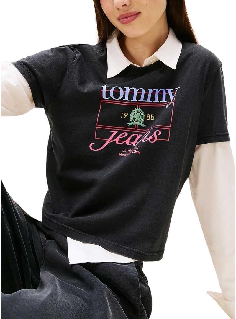 Maglietta Tommy Jeans Crest Flag nera per donna