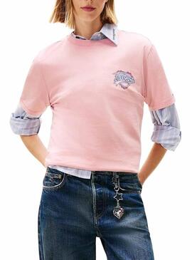 Maglietta Tommy Jeans Heart rosa per donna.