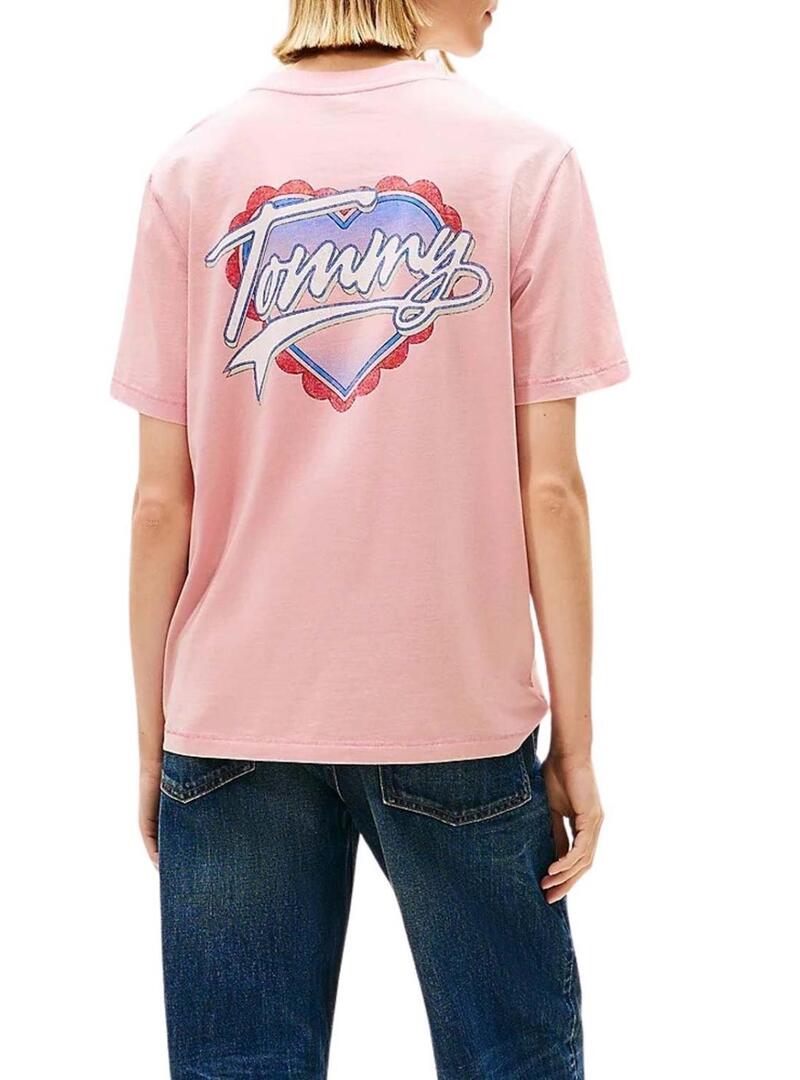 Maglietta Tommy Jeans Heart rosa per donna.