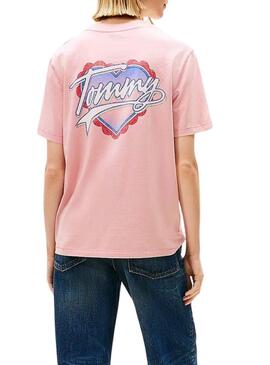 Maglietta Tommy Jeans Heart rosa per donna.